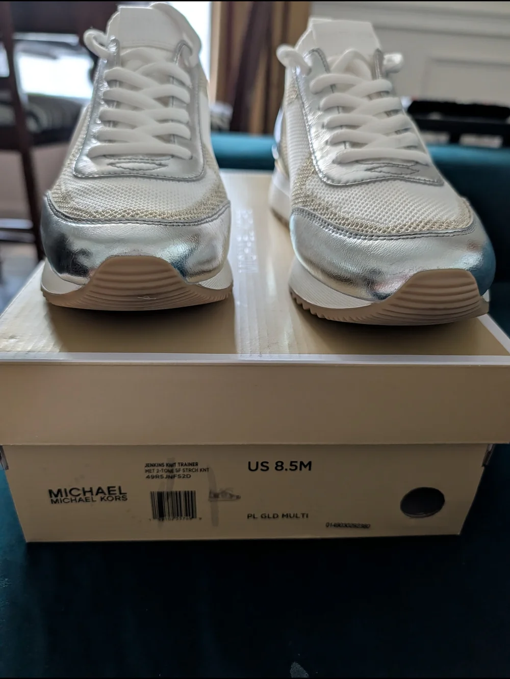 Michael Kors Women's Silver, Gold and White Leather Mesh Sneakers